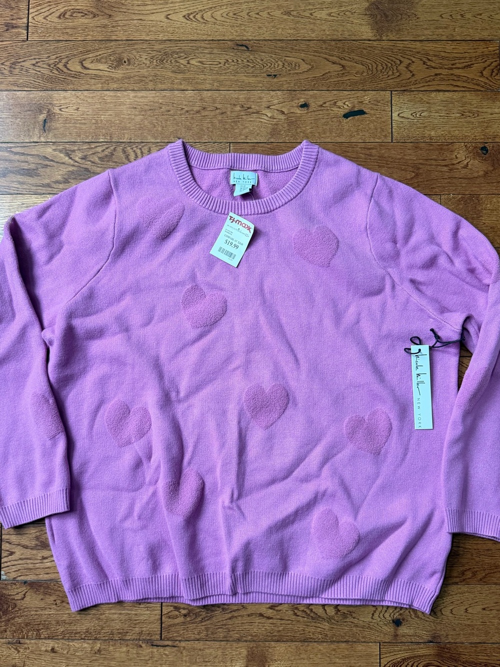 Nicole Miller NY Pink Heart-Pattern Crewneck Sweater
